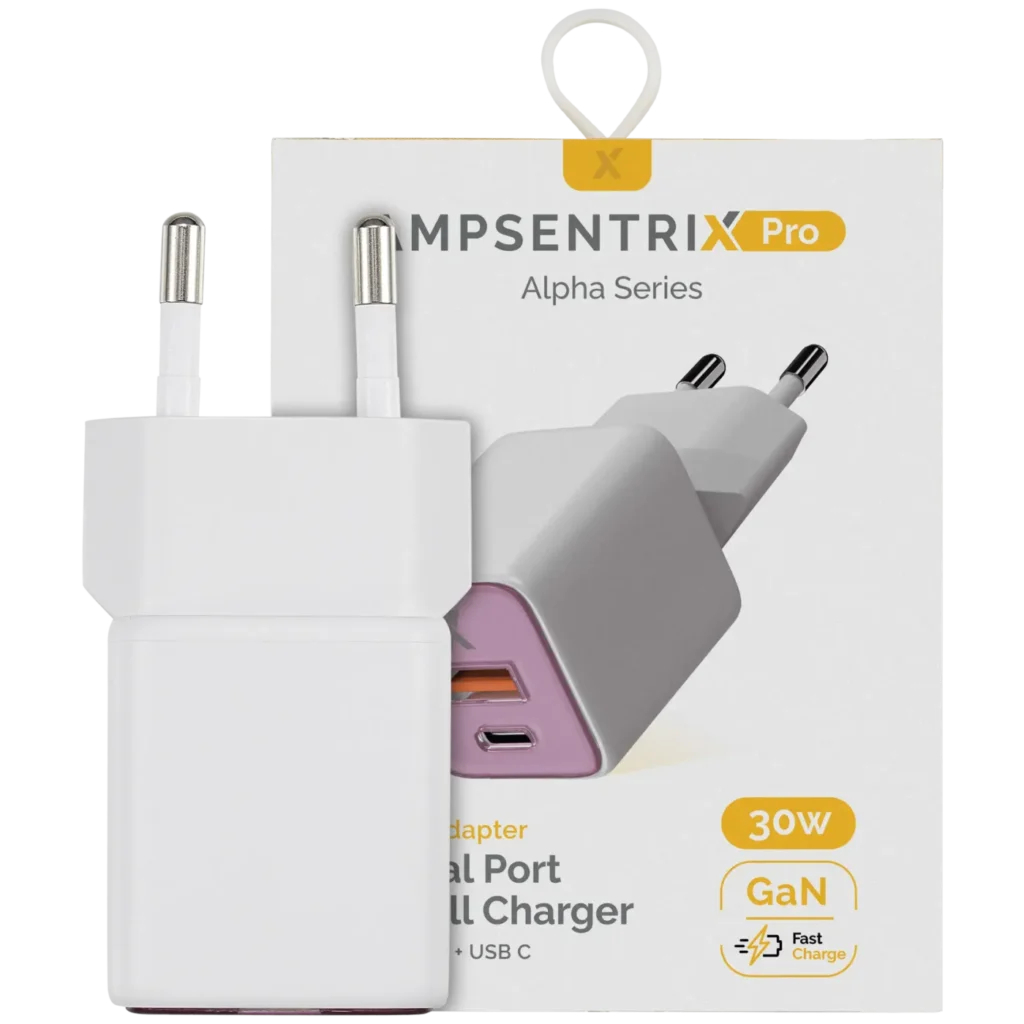 AmpSentrix Pro 30W 2-in-1 USB-C / USB-A GaN Wall Adapter (220V / EU Plug) (Pink)