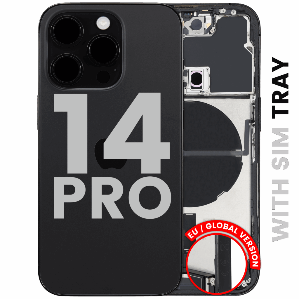 Back Housing W/ Charging Port Flex & Small Parts For iPhone 14 Pro (EU / Global Version) (Used OEM Pull: Grade B) (Space Black)