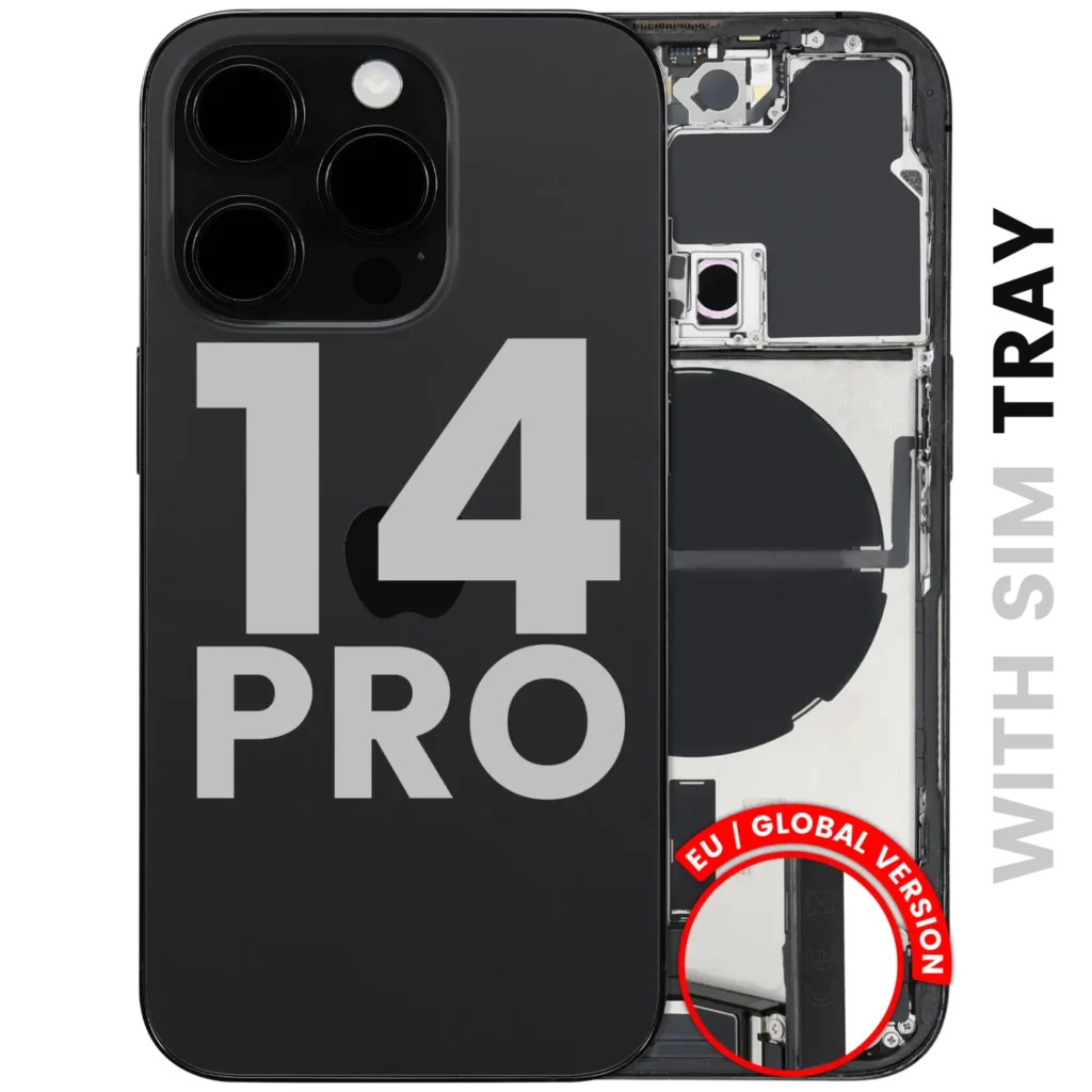 Back Housing W/ Charging Port Flex & Small Parts For iPhone 14 Pro (EU / Global Version) (Used OEM Pull: Grade C) (Space Black)