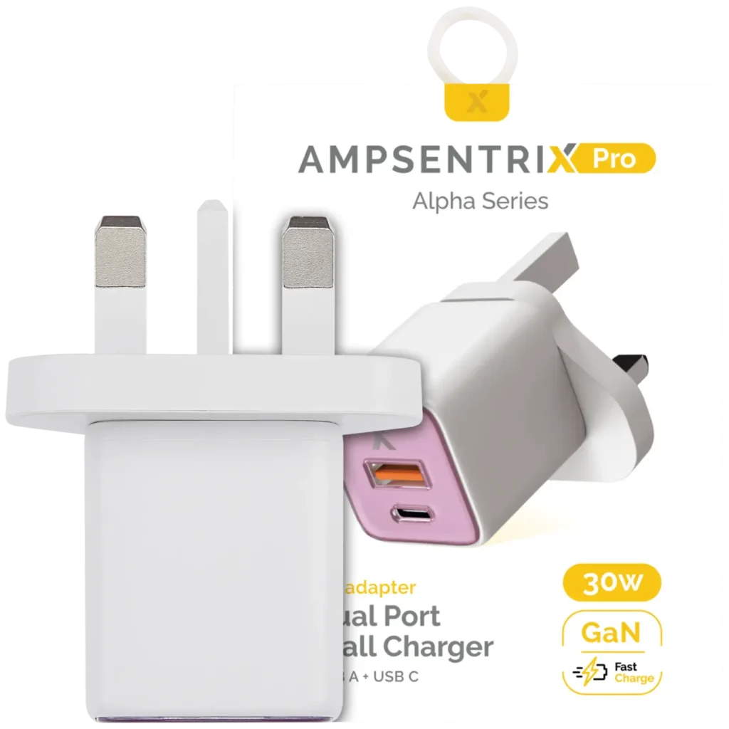 AmpSentrix 30W 2-in-1 USB-C / USB-A Wall Adapter (220V / UK Plug) (Pink)