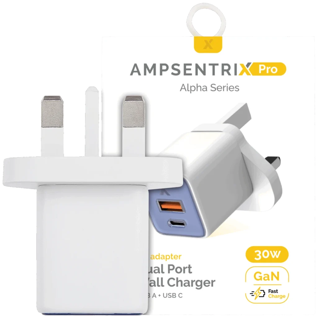 AmpSentrix 30W 2-in-1 USB-C / USB-A Wall Adapter (220V / UK Plug) (Ultramarine)