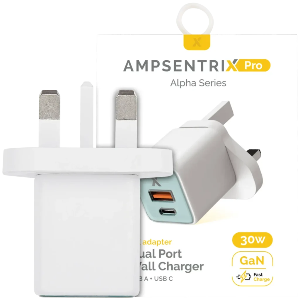 AmpSentrix 30W 2-in-1 USB-C / USB-A Wall Adapter (220V / UK Plug) (Teal)