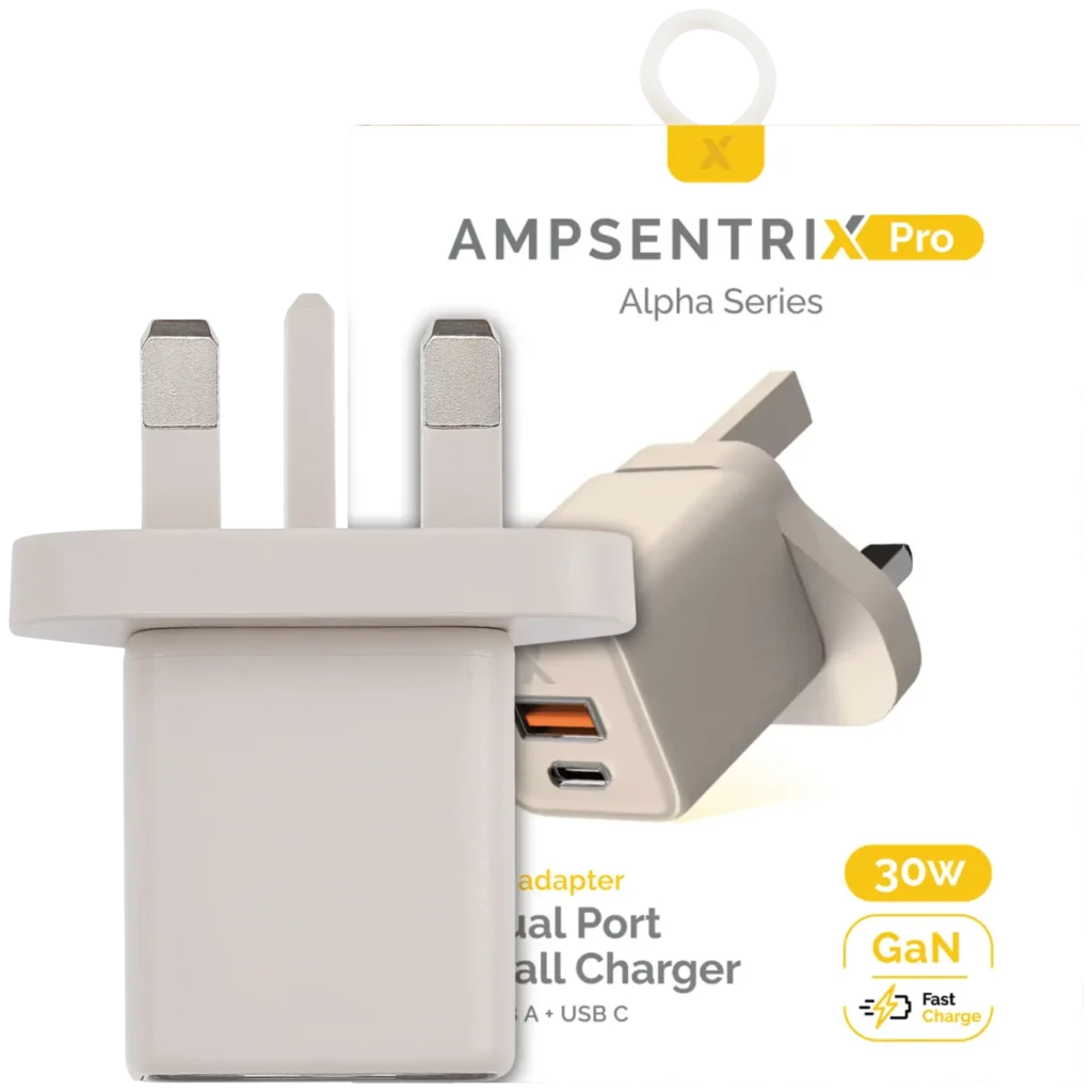 AmpSentrix 30W 2-in-1 USB-C / USB-A Wall Adapter (220V / UK Plug) (Desert Titanium)