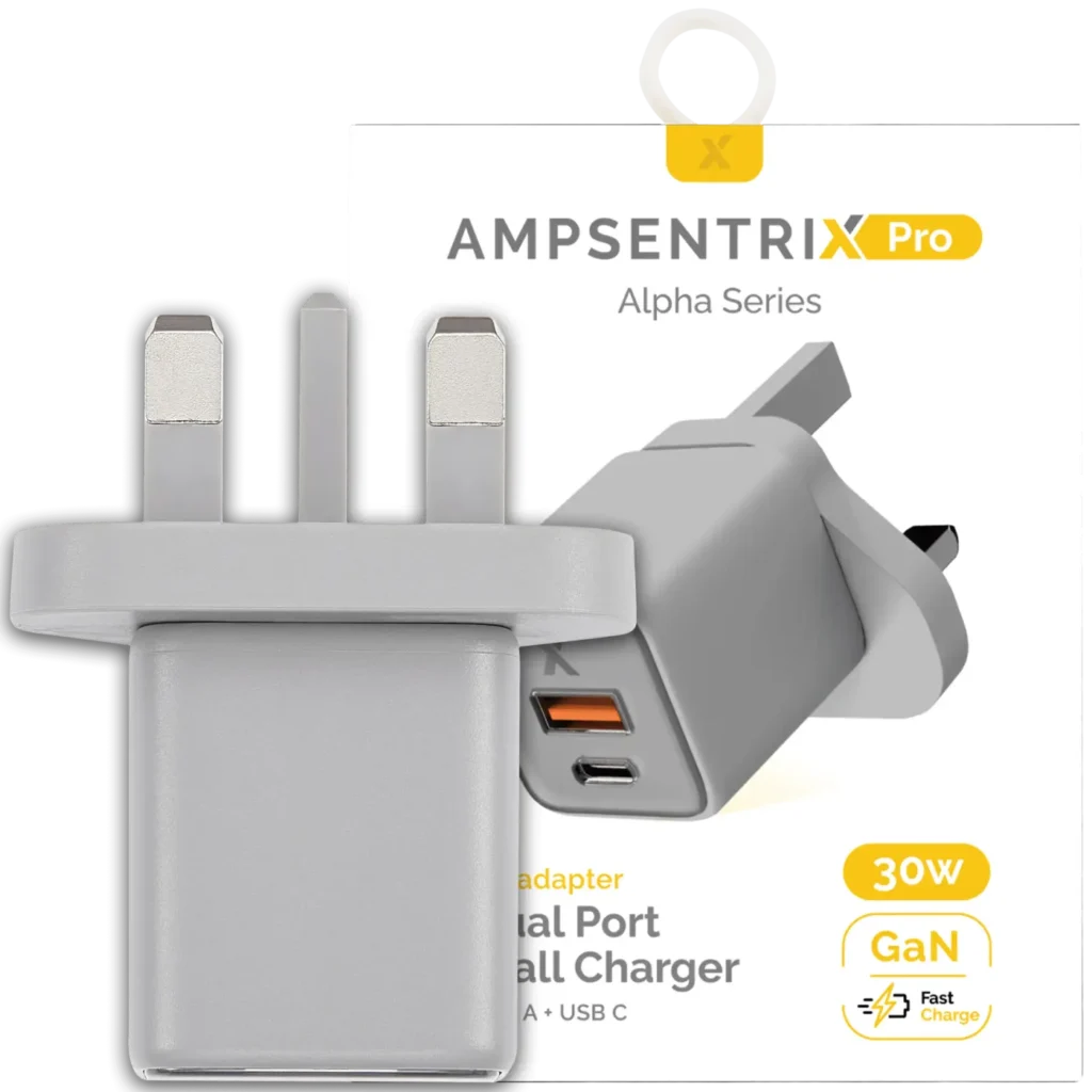 AmpSentrix 30W 2-in-1 USB-C / USB-A Wall Adapter (220V / UK Plug) (Natural Titanium)
