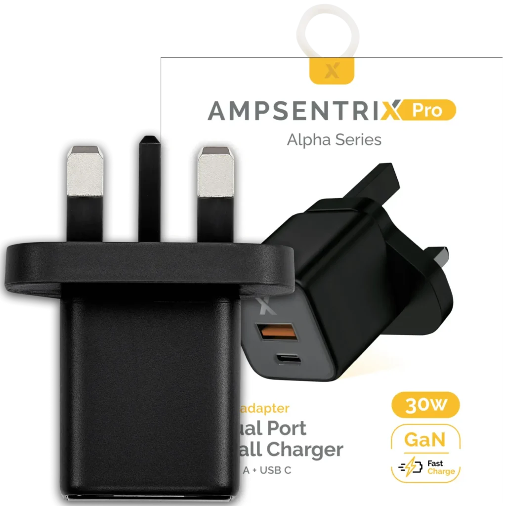 AmpSentrix 30W 2-in-1 USB-C / USB-A Wall Adapter (220V / UK Plug) (Black Titanium)