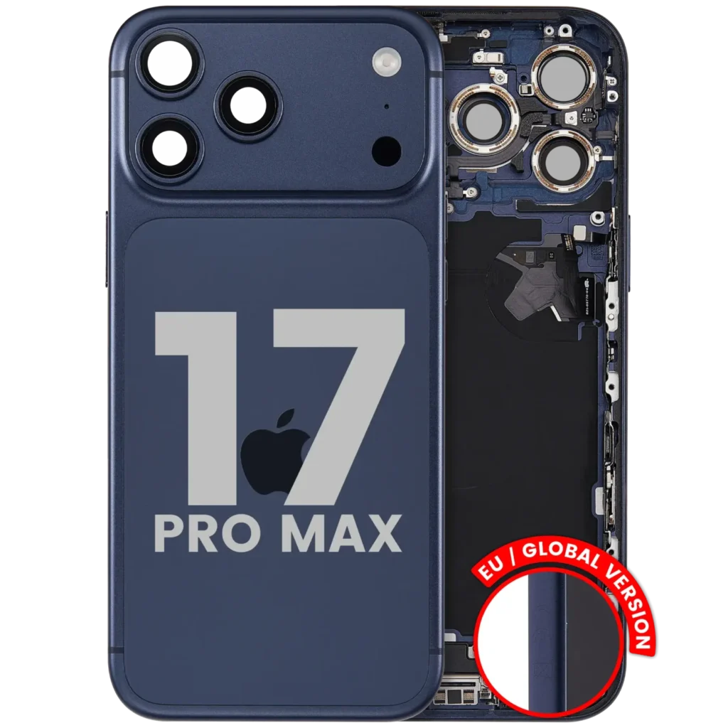 Back Housing W/ Charging Port Flex & Small Parts Compatible For iPhone 17 Pro Max (EU / Global Version) (Used OEM Pull: Grade A) (Deep Blue)