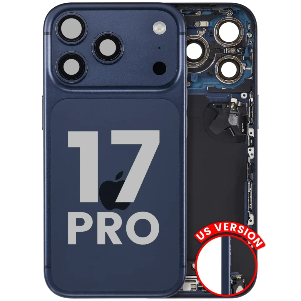 Back Housing W/ Charging Port Flex & Small Parts Compatible For iPhone 17 Pro (US Version) (Used OEM Pull: Grade A) (Deep Blue)