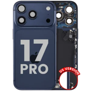 Back Housing W/ Charging Port Flex & Small Parts Compatible For iPhone 17 Pro (US Version) (Used OEM Pull: Grade A) (Deep Blue)