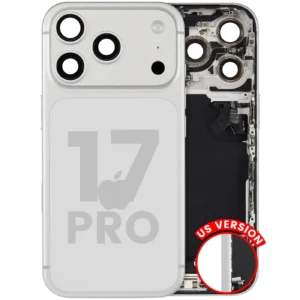 Back Housing W/ Charging Port Flex & Small Parts Compatible For iPhone 17 Pro (US Version) (Used OEM Pull: Grade A) (Silver)