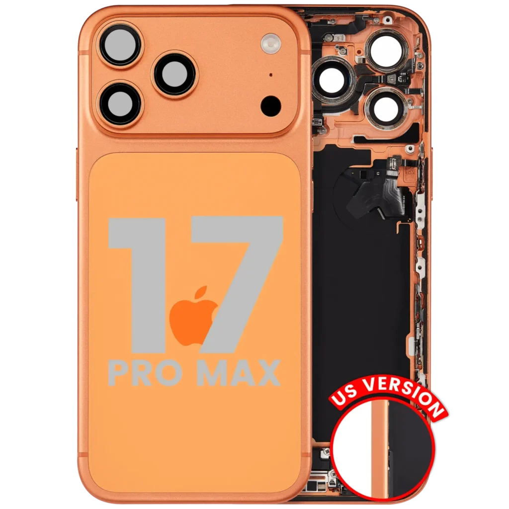 Back Housing W/ Charging Port Flex & Small Parts For iPhone 17 Pro Max (US Version) (Used OEM Pull: Grade B) (Cosmic Orange)