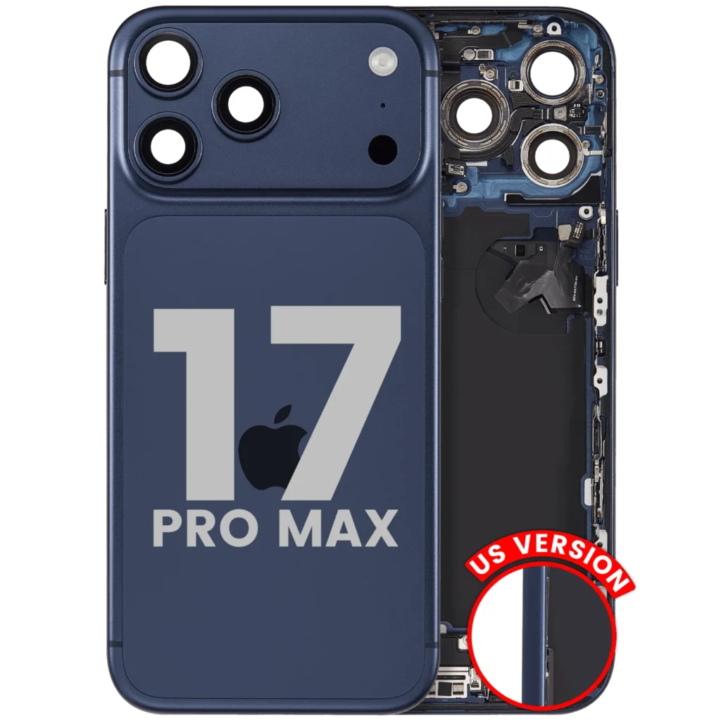 Back Housing W/ Charging Port Flex & Small Parts For iPhone 17 Pro Max (US Version) (Used OEM Pull: Grade B) (Deep Blue)
