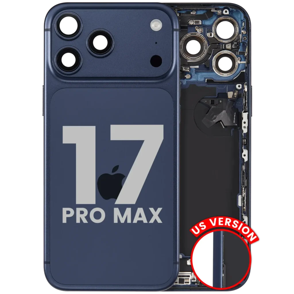 Back Housing W/ Charging Port Flex & Small Parts For iPhone 17 Pro Max (US Version) (Used OEM Pull: Grade C) (Deep Blue)