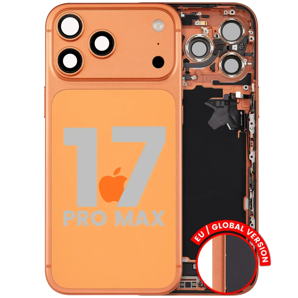 Back Housing W/ Charging Port Flex & Small Parts For iPhone 17 Pro Max (EU / Global Version) (Used OEM Pull: Grade B) (Cosmic Orange)