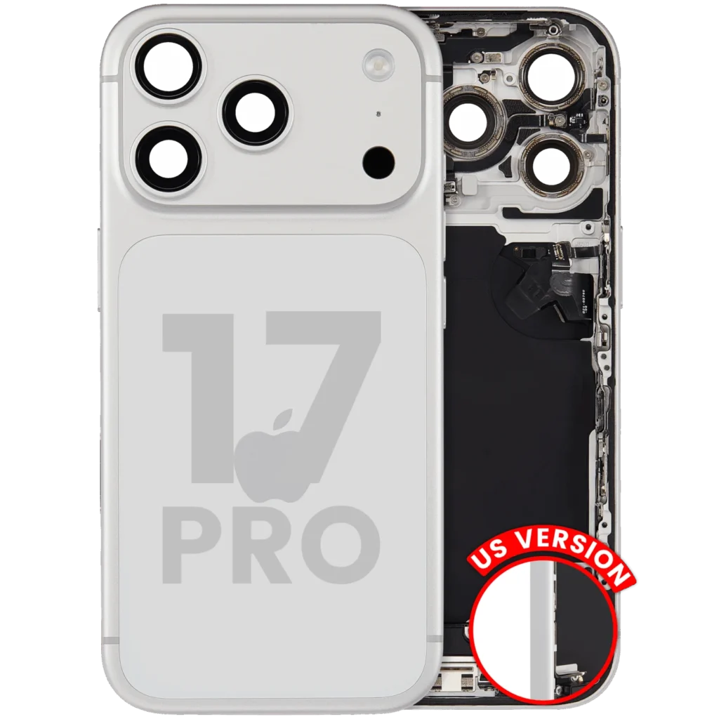 Back Housing W/ Charging Port Flex & Small Parts For iPhone 17 Pro (US Version) (Used OEM Pull: Grade B) (Silver)