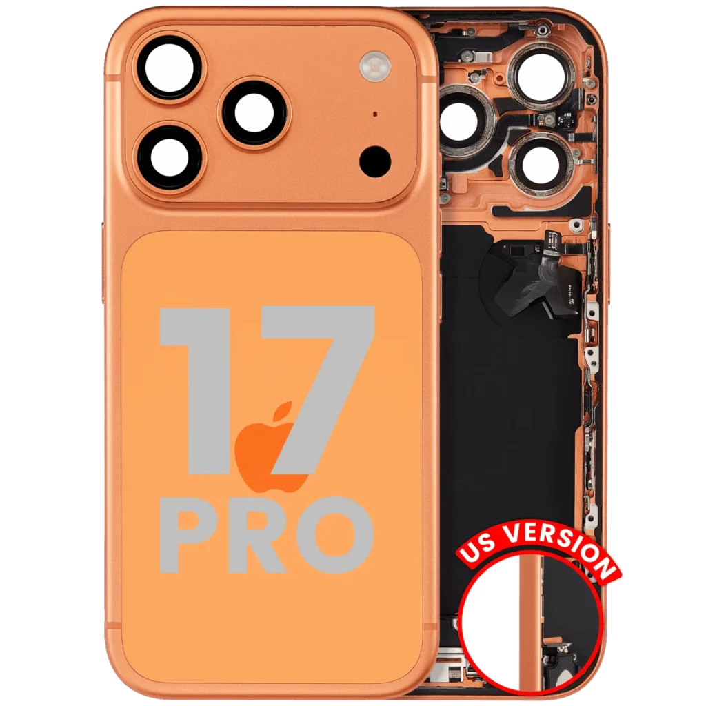 Back Housing W/ Charging Port Flex & Small Parts For iPhone 17 Pro (US Version) (Used OEM Pull: Grade C) (Cosmic Orange)