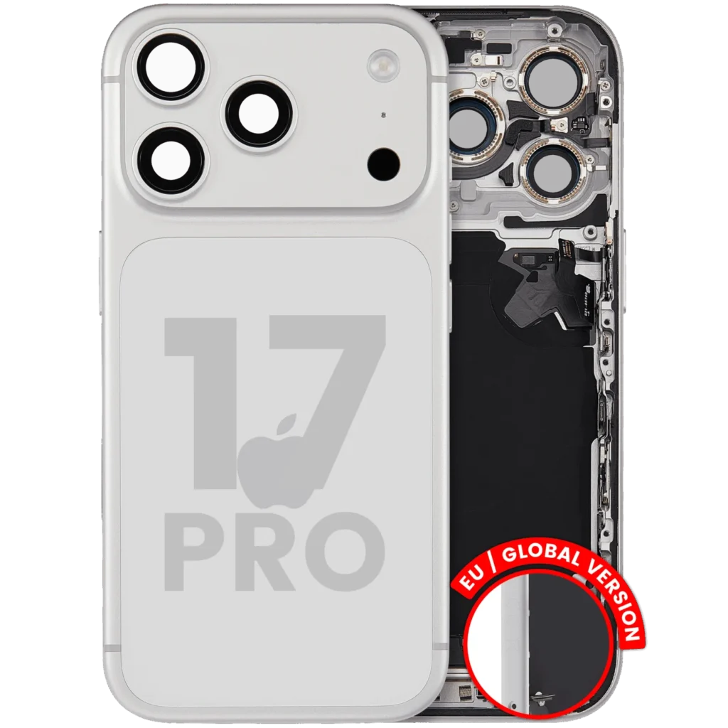 Back Housing W/ Charging Port Flex & Small Parts For iPhone 17 Pro (EU / Global Version) (Used OEM Pull: Grade B) (Silver)