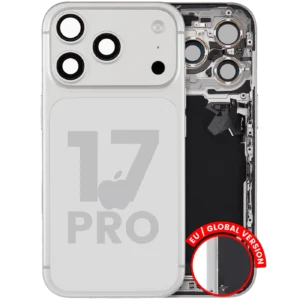 Back Housing W/ Charging Port Flex & Small Parts For iPhone 17 Pro (EU / Global Version) (Used OEM Pull: Grade B) (Silver)