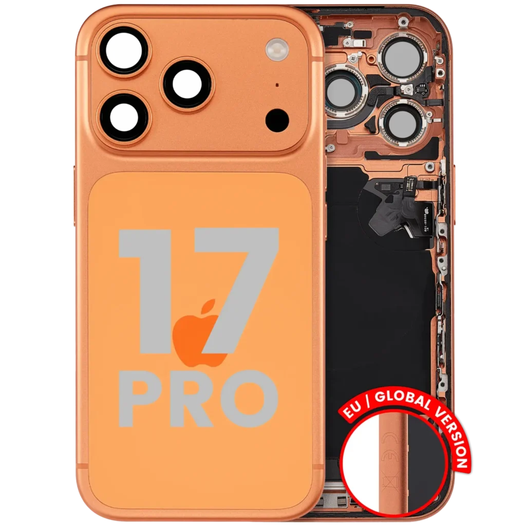 Back Housing W/ Charging Port Flex & Small Parts For iPhone 17 Pro (EU / Global Version) (Used OEM Pull: Grade B) (Cosmic Orange)
