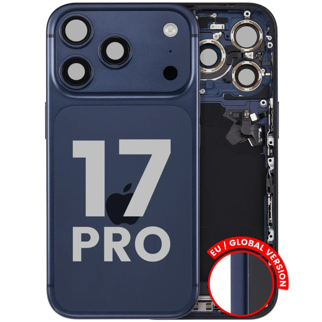 Back Housing W/ Charging Port Flex & Small Parts For iPhone 17 Pro (EU / Global Version) (Used OEM Pull: Grade B) (Deep Blue)