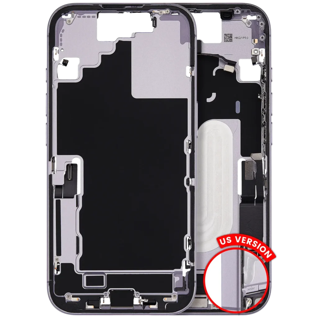 Mid-Frame Housing W/ Charging Port Flex & Small Parts For iPhone 17 (US Version) (Used OEM Pull: Grade C) (Lavender)