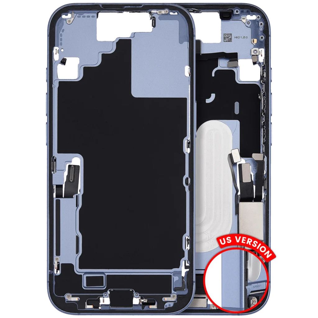 Mid-Frame Housing W/ Charging Port Flex & Small Parts For iPhone 17 (US Version) (Used OEM Pull: Grade C) (Mist Blue)