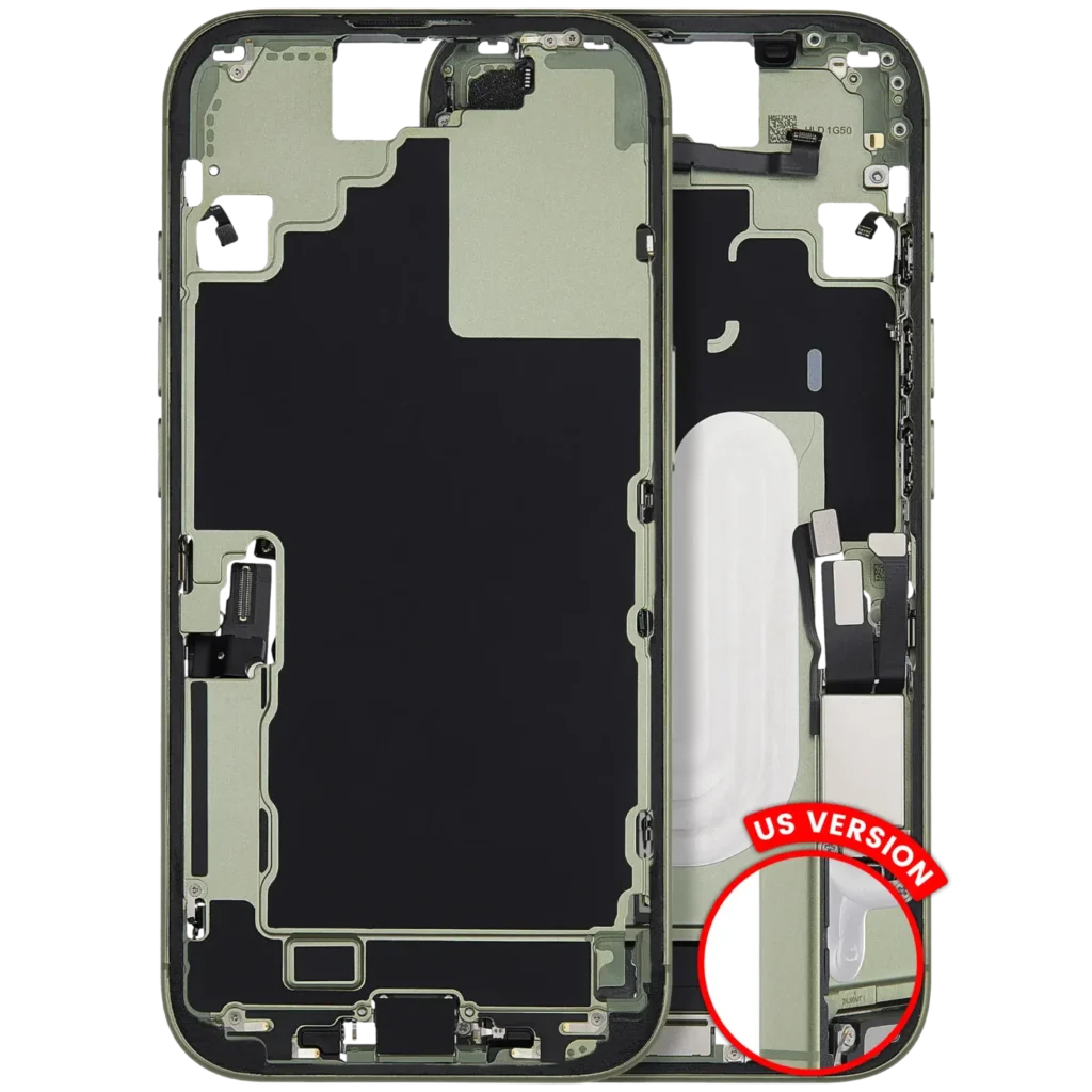 Mid-Frame Housing W/ Charging Port Flex & Small Parts For iPhone 17 (US Version) (Used OEM Pull: Grade B) (Sage)