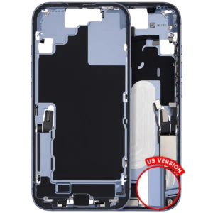 Mid-Frame Housing W/ Charging Port Flex & Small Parts For iPhone 17 (US Version) (Used OEM Pull: Grade B) (Mist Blue)