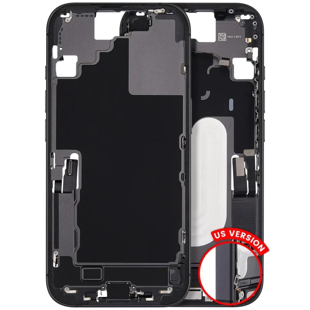 Mid-Frame Housing W/ Charging Port Flex & Small Parts For iPhone 17 (US Version) (Used OEM Pull: Grade B) (Black)