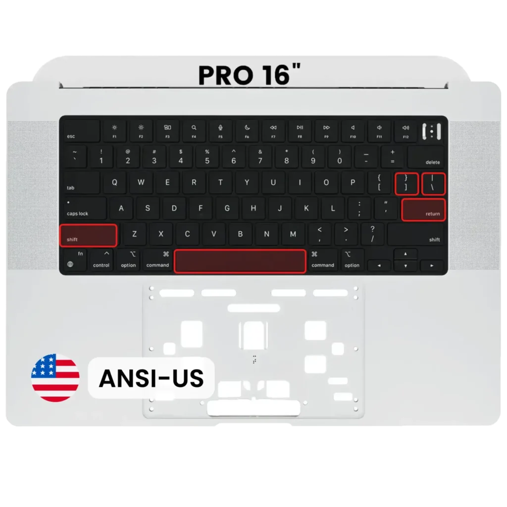 Top Case with Keyboard (ANSI US) For MacBook Pro 16" A2485 (2021) / A2780 (2023) (Used OEM Pull: Grade B/C) (Silver)
