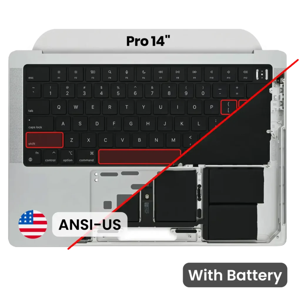 Top Case with Battery and Keyboard (ANSI US) For MacBook Pro 14" A2442 (2021) / A2779 (2023) (Used OEM Pull: Grade A) (Silver)