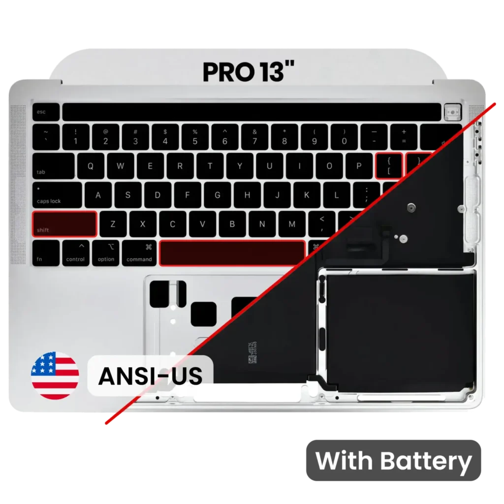 Top Case with Battery and Keyboard (ANSI US) For MacBook Pro 13" A2289 (2020) (Used OEM Pull: Grade B/C) (Silver)