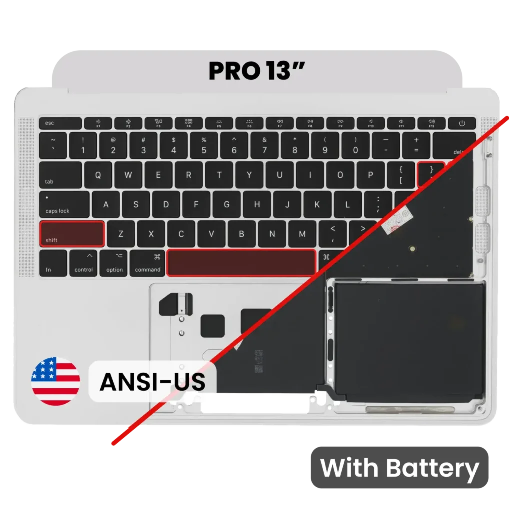 Top Case with Battery and Keyboard (ANSI US) For MacBook Pro 13" A1708 (2016) (Used OEM Pull: Grade A) (Silver)
