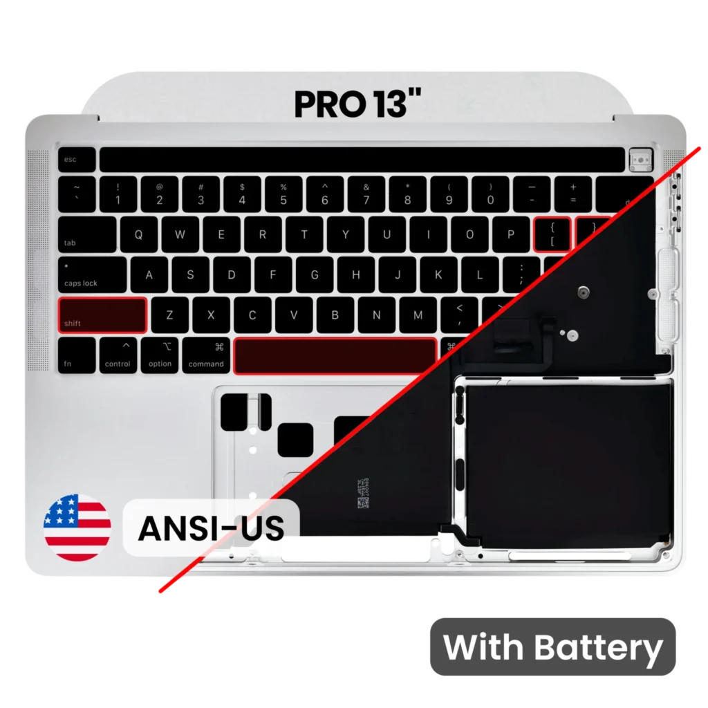 Top Case with Battery and Keyboard (ANSI US) For MacBook Pro 13" A2289 (2020) (Used OEM Pull: Grade A) (Silver)