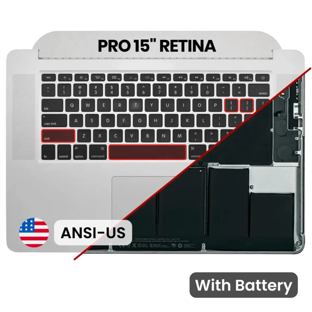 Top Case with Battery and Keyboard (ANSI US) For MacBook Pro 15" A1398 (2013-2014) (Used OEM Pull: Grade B/C)