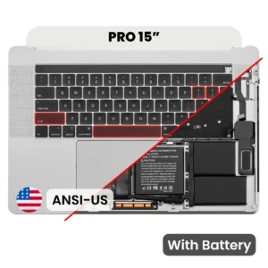 Top Case with Battery and Keyboard (ANSI US) For MacBook Pro 15" A1990 (2018-2019) (Used OEM Pull: Grade A) (Silver)