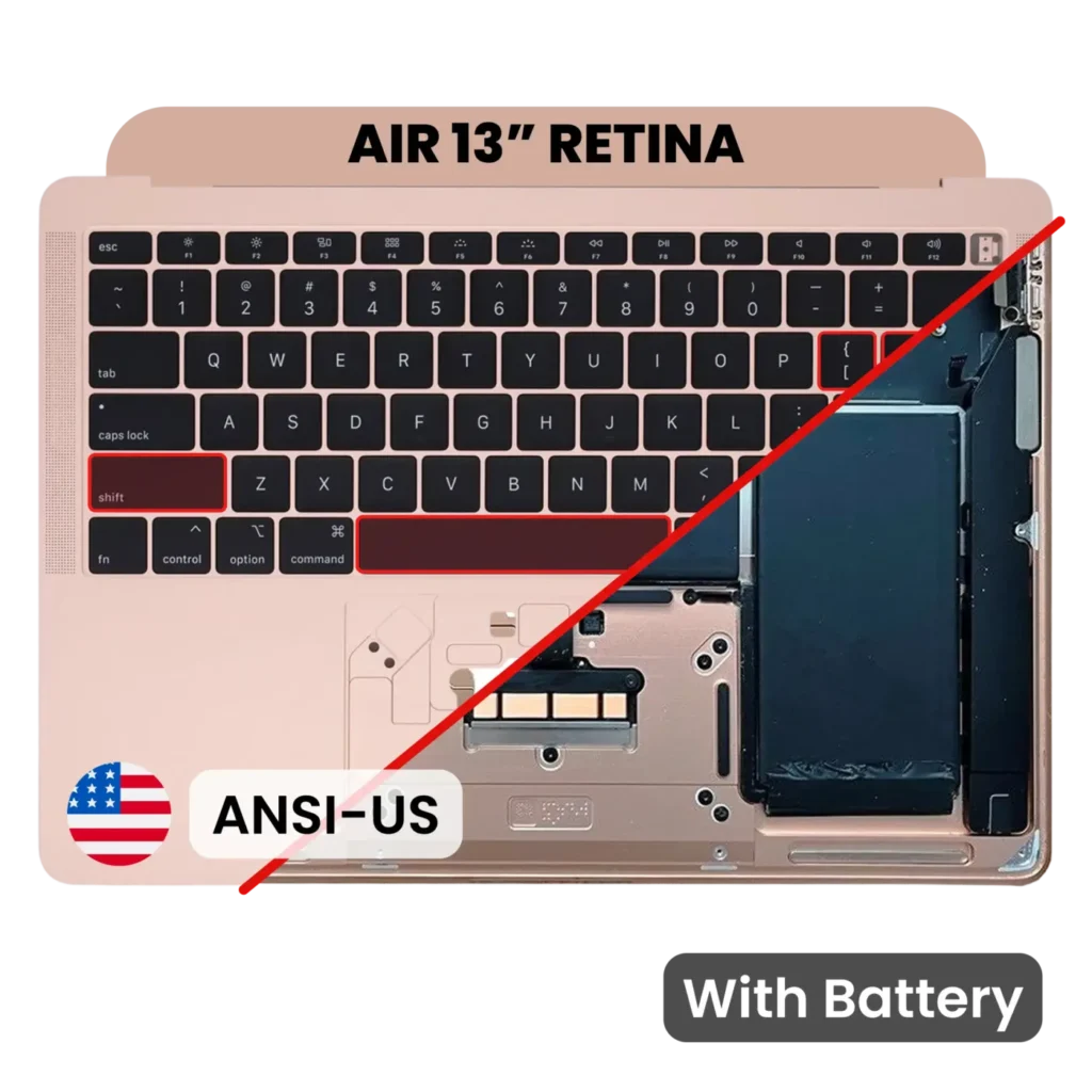 Top Case with Battery and Keyboard (ANSI US) For MacBook Air 13" A1932 (2018-2019) (Used OEM Pull: Grade A) (Rose Gold)