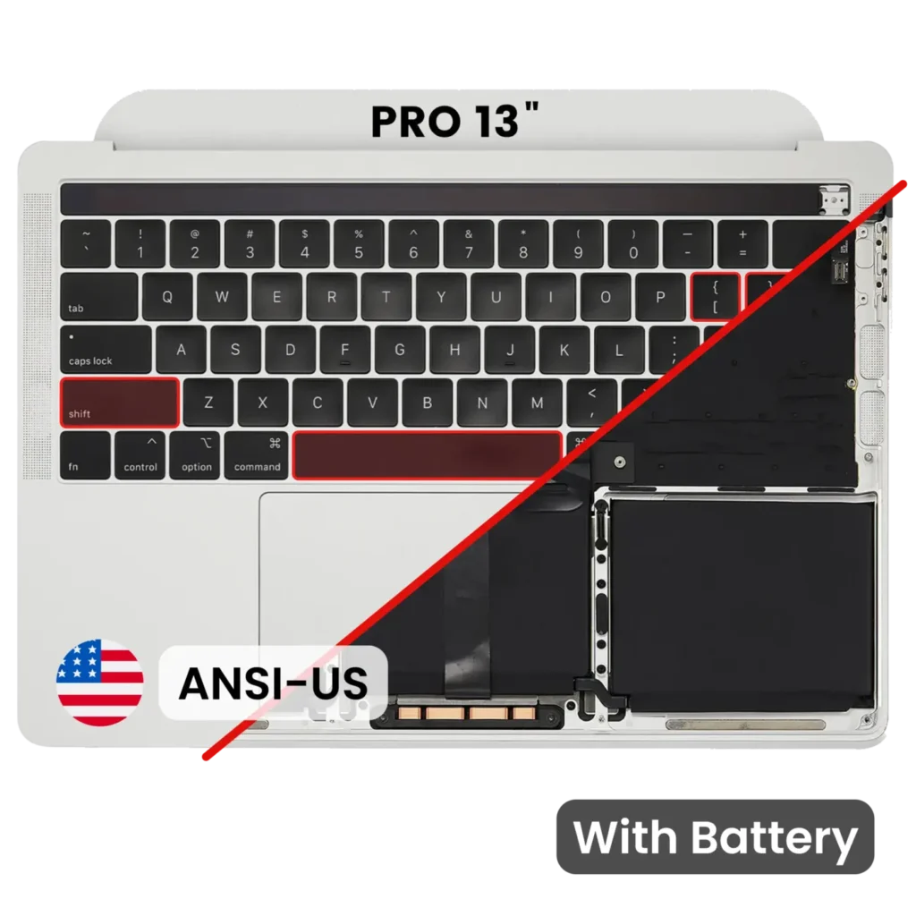 Top Case with Battery and Keyboard (ANSI US) For MacBook Pro 13" A2159 (2019) (Used OEM Pull: Grade B/C) (Silver)