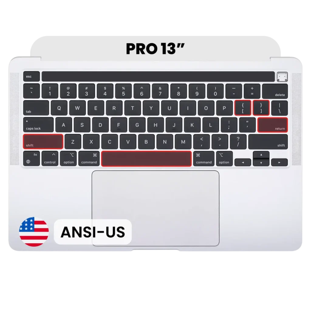 Top Case with Keyboard (ANSI US) and Trackpad For MacBook Pro 13" A2338 (2020) (Used OEM Pull: Grade B/C) (Silver)