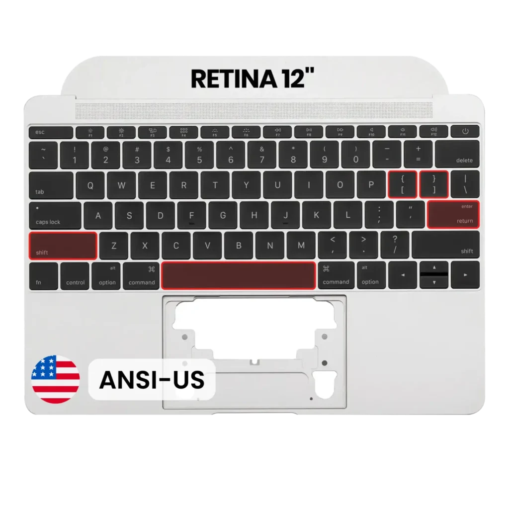 Top Case with Keyboard (ANSI US) and Microphone For MacBook 12" A1534 (2016-2017) (OEM New) (Silver)