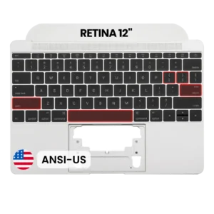 Top Case with Keyboard (ANSI US) and Microphone For MacBook 12" A1534 (2016-2017) (OEM New) (Silver)