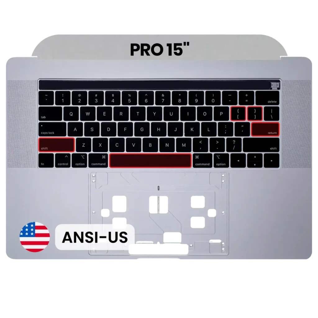 Top Case with Keyboard (ANSI US) For MacBook Pro 15" A1990 (2018-2019) (OEM New) (Silver)