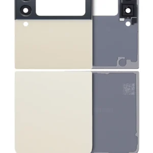 Top & Bottom Back Cover Glass With Camera Lens For Samsung Galaxy Z Flip 3 5G (Aftermarket Plus) (Cream)