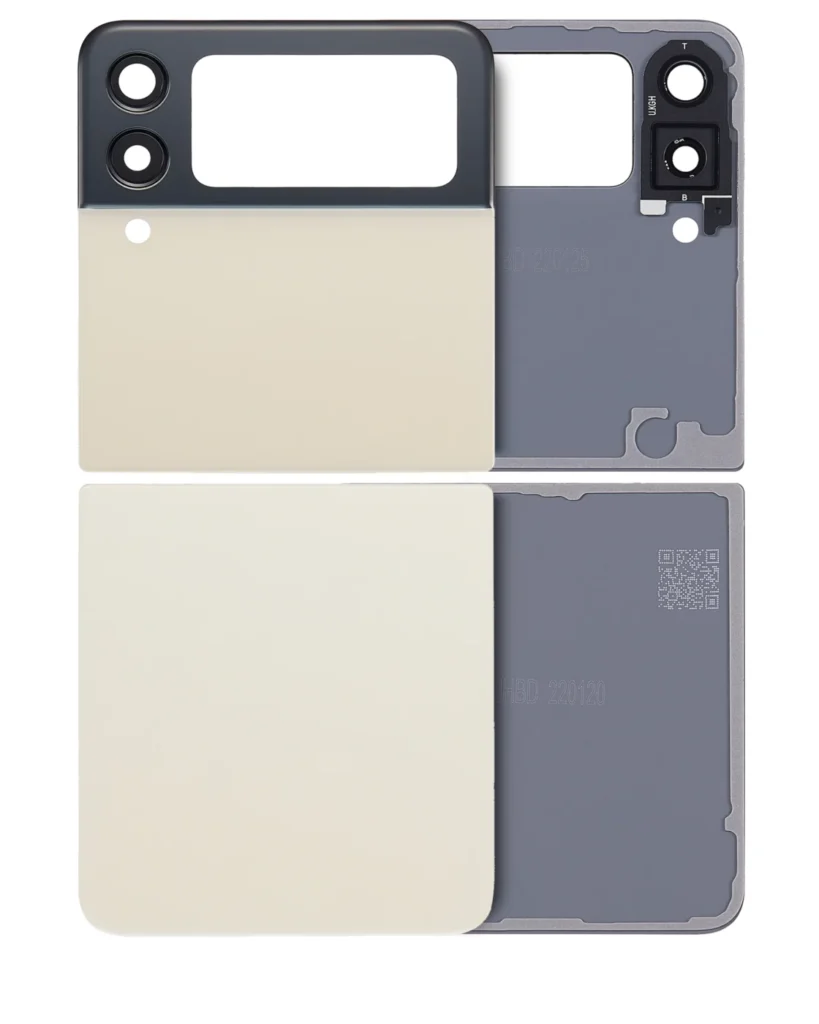 Top & Bottom Back Cover Glass With Camera Lens For Samsung Galaxy Z Flip 3 5G (Aftermarket Plus) (Cream)