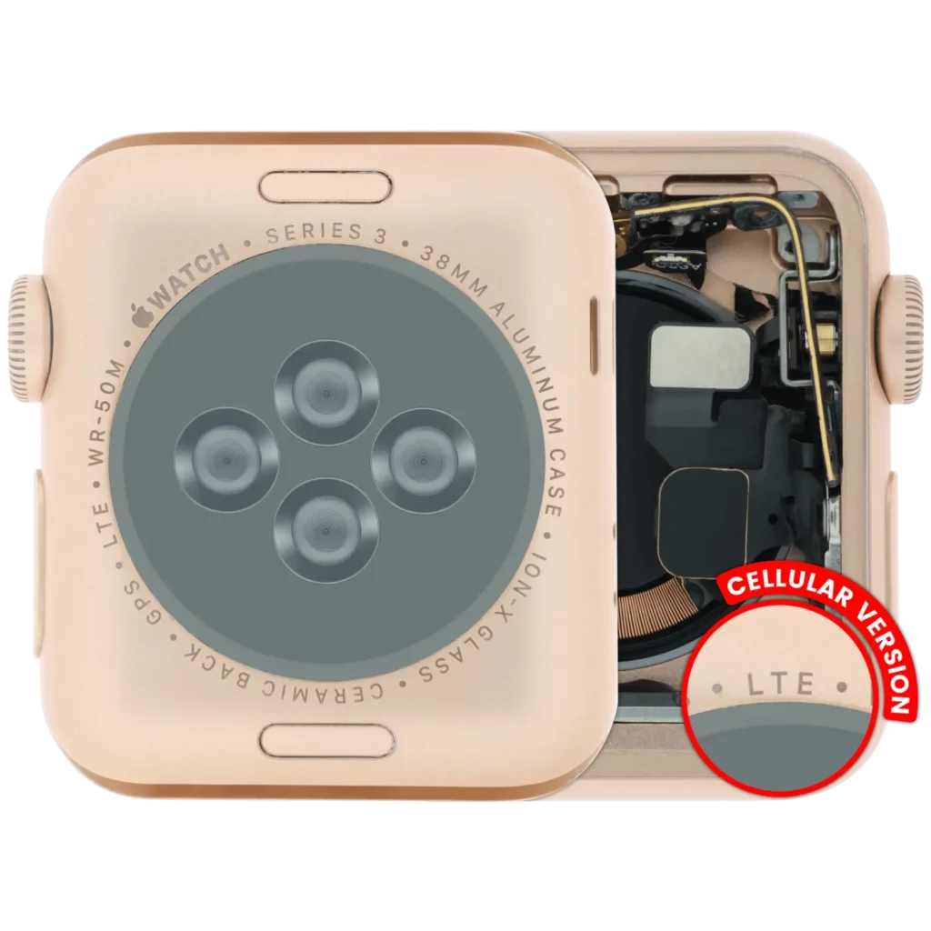 Housing Assembly Compatible For Watch Series 3 (38MM) (Used OEM Pull: Grade A) (Cellular Version) (Aluminum / Rose Gold)
