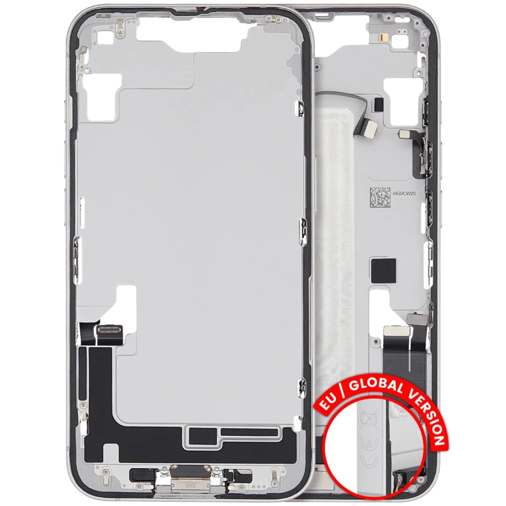 Mid-Frame Housing W/ Charging Port Flex & Small Parts For iPhone 16e / 17e (EU / Global Version) (Used OEM Pull: Grade B) (White)