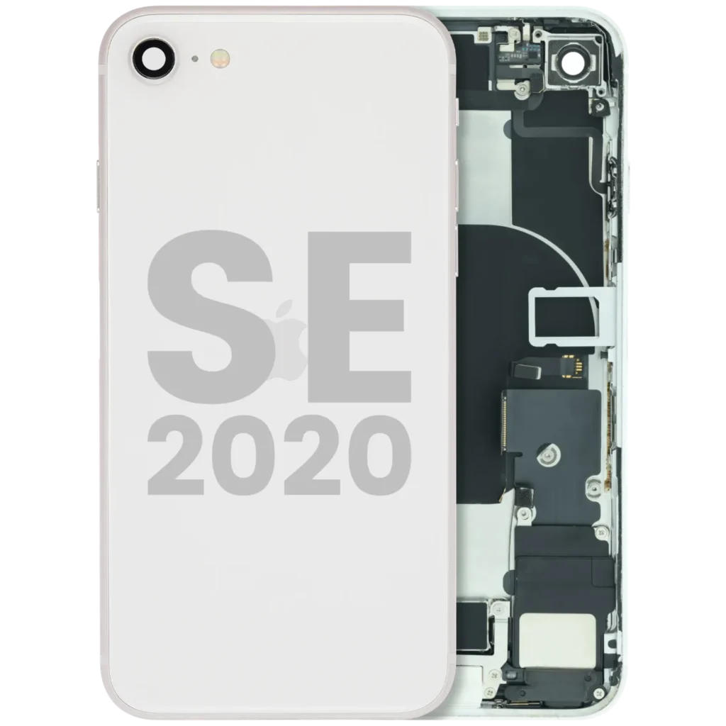 Back Housing W/ Charging Port Flex and Small Components Pre-Installed For iPhone SE (2020) (Used OEM Pull: Grade A) (White)