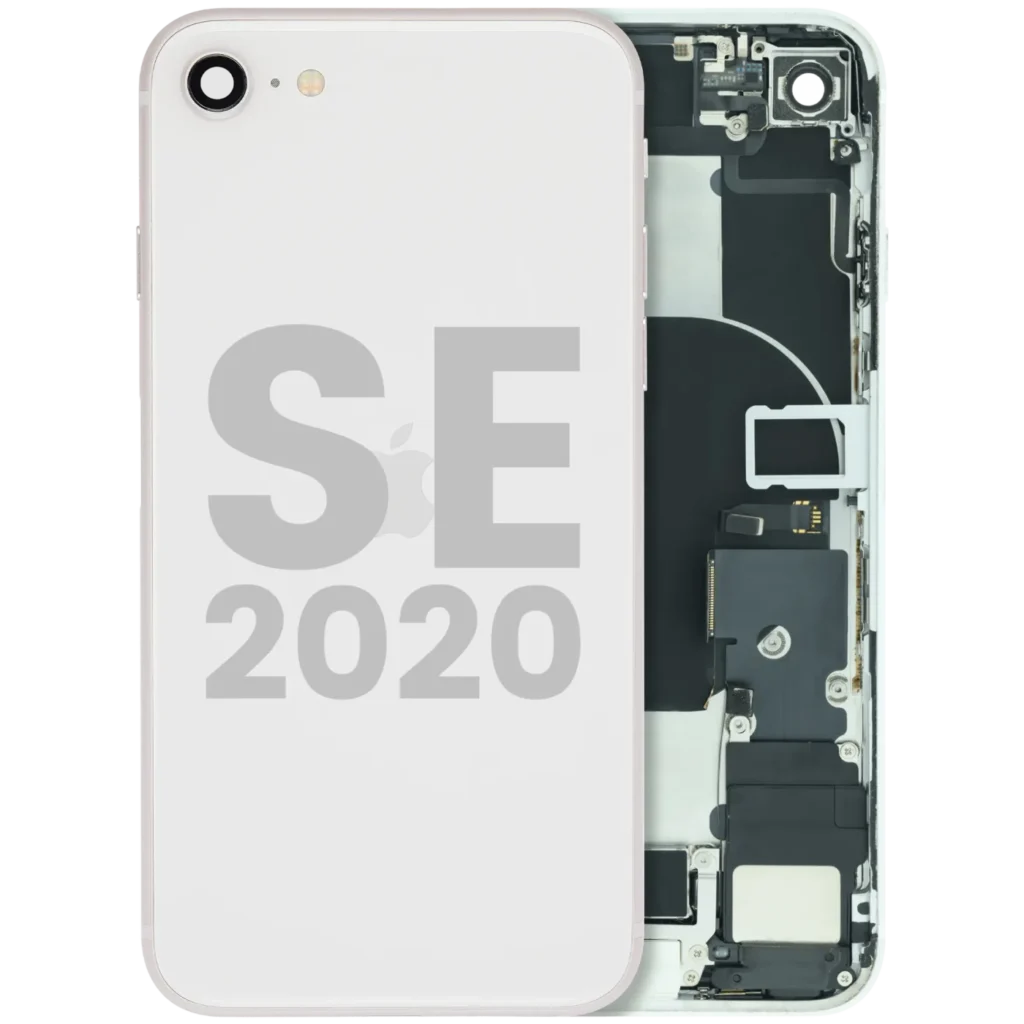 Back Housing W/ Charging Port Flex and Small Components Pre-Installed For iPhone SE (2020) (Used OEM Pull: Grade B) (White)