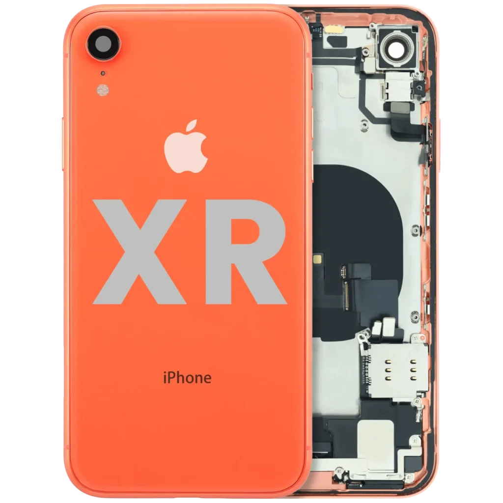 Back Housing W/ Charging Port Flex and Small Components Pre-Installed For iPhone XR (Used OEM Pull: Grade B) (Coral)