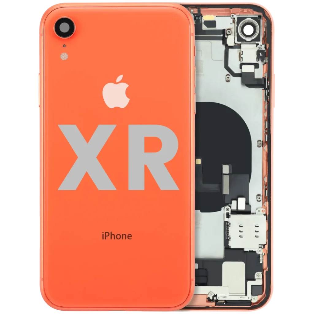 Back Housing W/ Charging Port Flex and Small Components Pre-Installed For iPhone XR (Used OEM Pull: Grade C) (Coral))