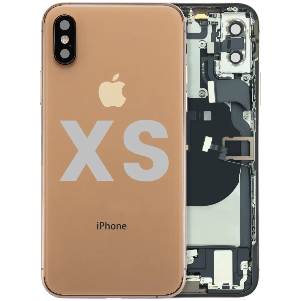 Back Housing W/ Charging Port Flex and Small Components Pre-Installed For iPhone XS (Used OEM Pull: Grade A) (Gold)